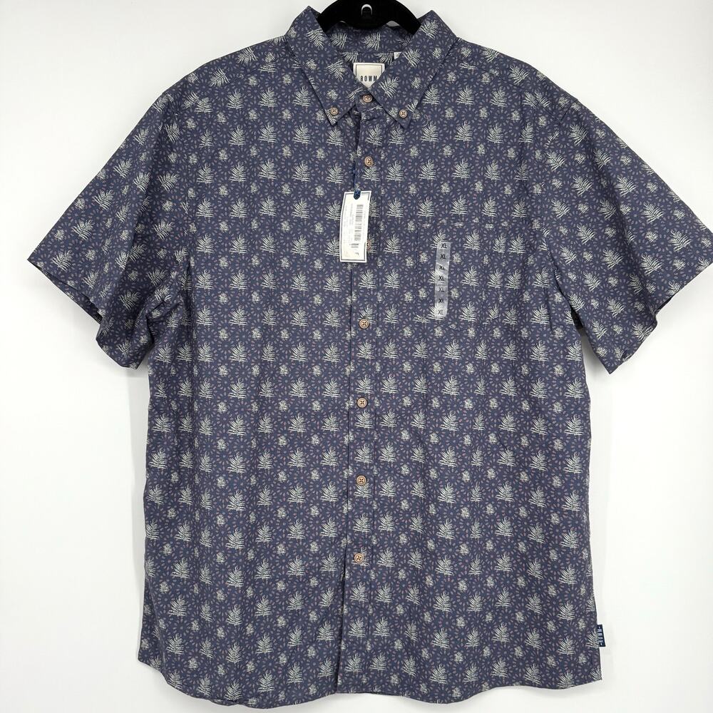 NWT Rowm Men's‎ Button Up Short Sleeve Shirt Cotton Palm Print XL